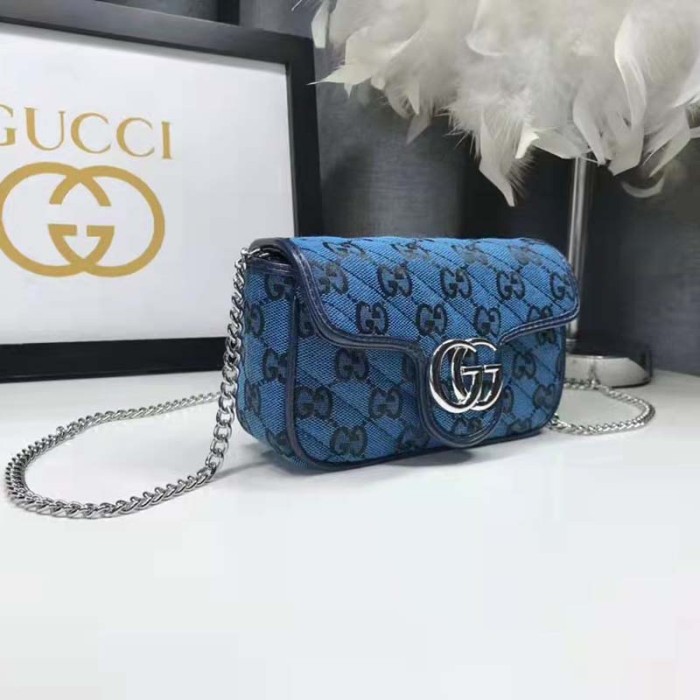 Gucci Women GG Marmont Multicolor Super Mini Bag Blue Double G