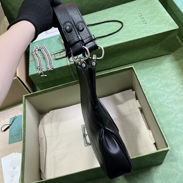 Gucci Women GG Blondie Small Tote Bag Black Leather Round Interlocking G