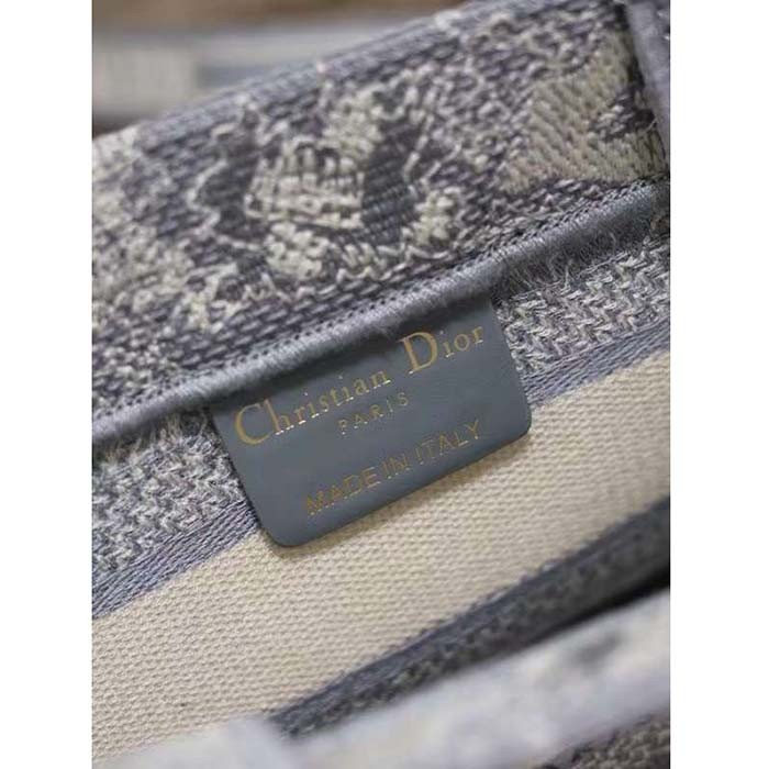 Dior Women Mini Dior Book Tote Strap Gray Toile De Jouy Reverse Embroidery