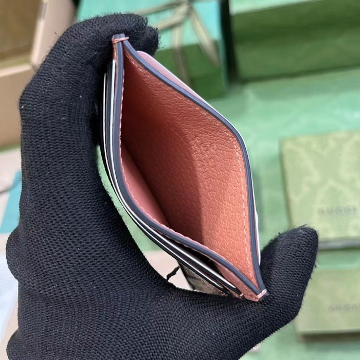 Gucci Unisex Ophidia GG Card Case Wallet Pink Canvas Leather Double G Four Card Slots