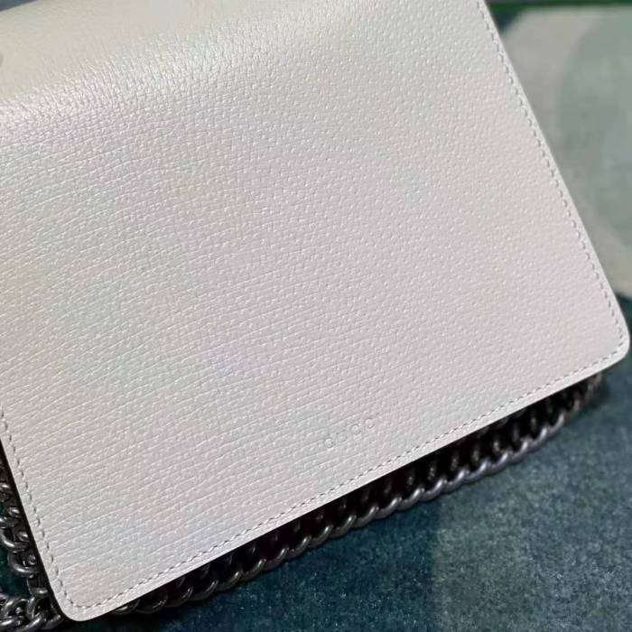 Gucci Women Dionysus Mini Leather Bag White Textured Leather Tiger Head