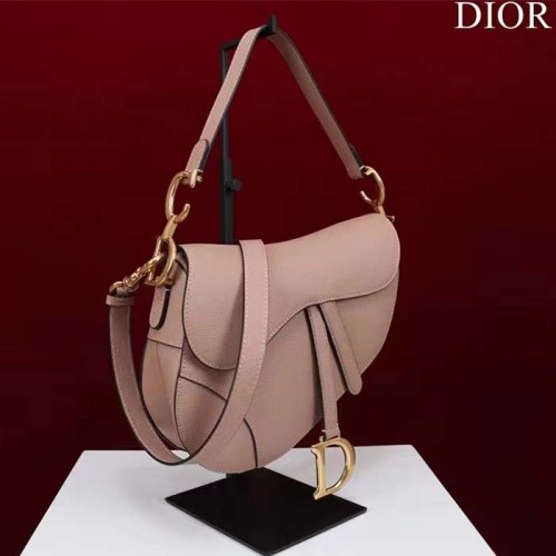 Dior Women CD Saddle Bag Strap Sand Pink Grained Calfskin