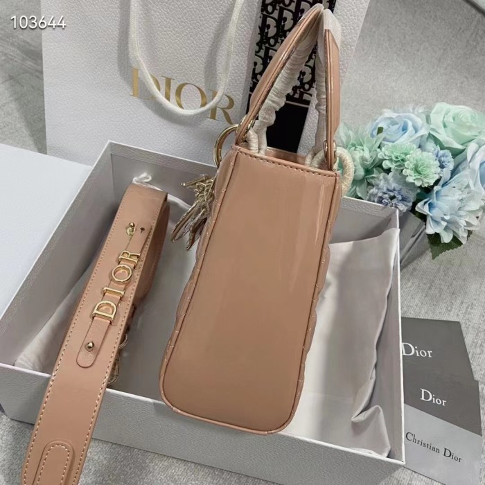Dior Women Small Lady Dior Bag Beige Patent Cannage Calfskin