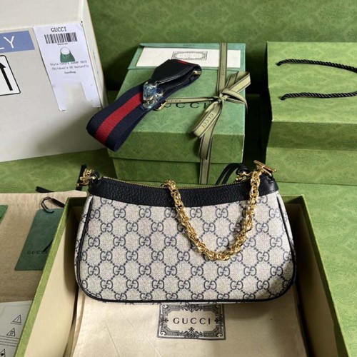 Gucci Women Ophidia GG Small Handbag Beige Blue GG Supreme Canvas Double G