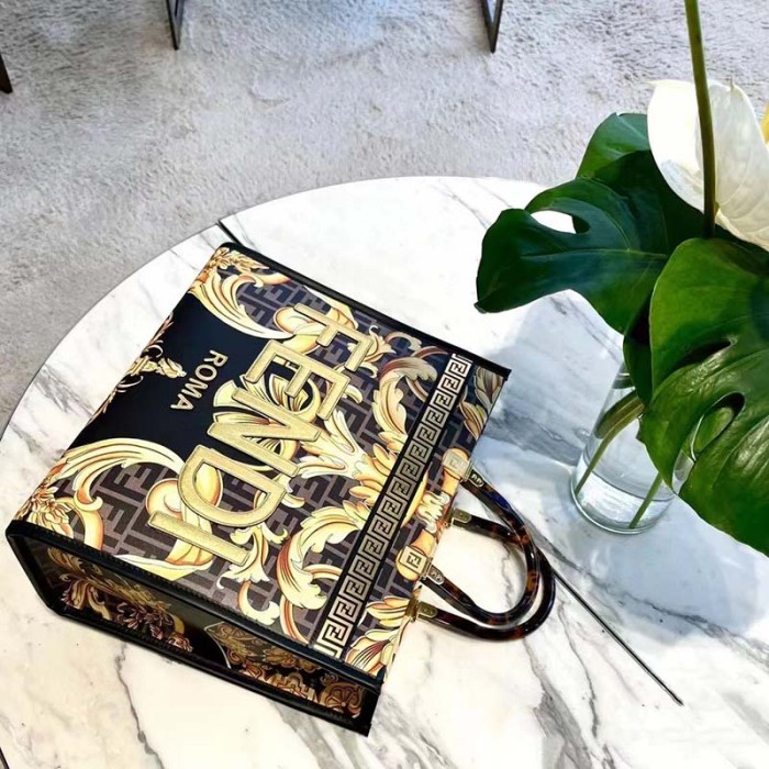 Fendi Women Fendi Sunshine Medium Fendace Printed FF Leather Shopper