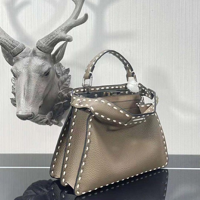 Fendi Women Peekaboo Iseeu Small Gray Full Grain Leather Bag