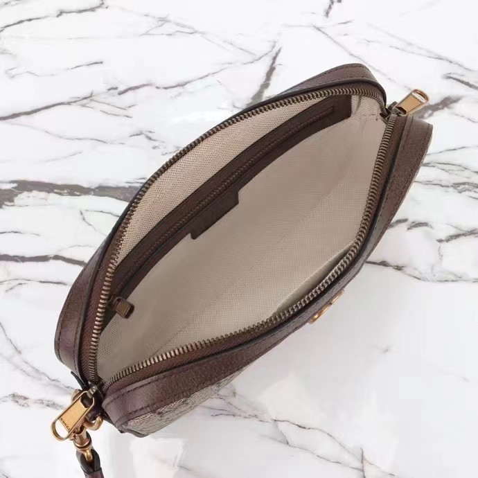 Gucci GG Unisex Ophidia GG Crossbody Bag Beige Ebony GG Supreme Canvas Double G