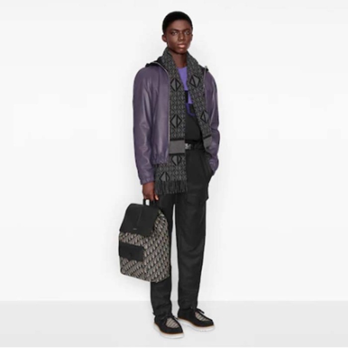 Dior Unisex CD Motion Backpack Beige Black Dior Oblique Jacquard Grained Calfskin