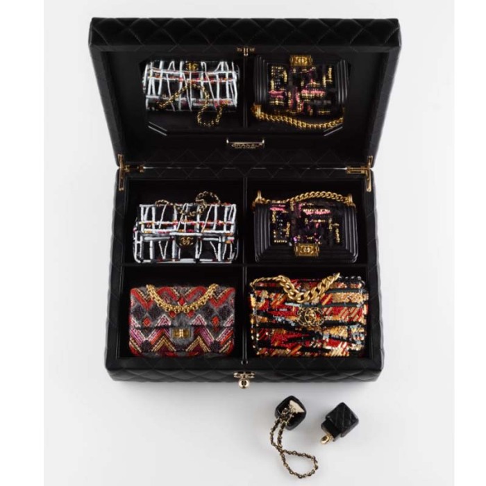 Chanel Women CC Only 1 Bag Set Of 4 Minis Bags Lambskin Sequins Glass Pearls