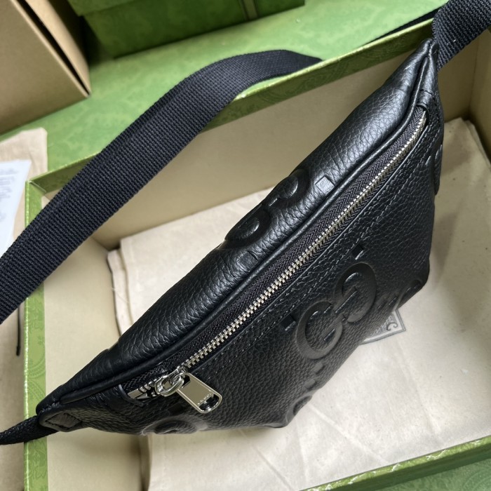 Gucci Unisex Jumbo GG Small Belt Bag Black Leather Zip Closure