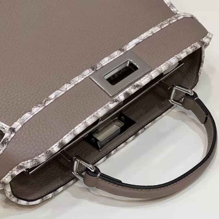 Fendi Women Peekaboo Iseeu Small Gray Full Grain Leather and Elaphe Bag