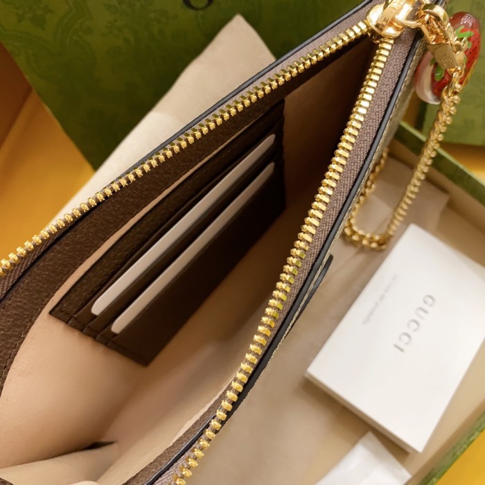 Gucci Unisex Wrist Wallet Double G Strawberry Beige Ebony GG Supreme Canvas