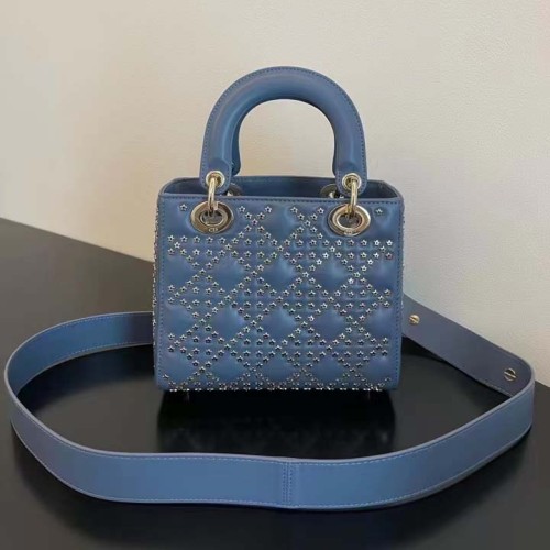 Dior Women CD Mini Lady Dior Bag Denim Blue Lucky Star Cannage Lambskin