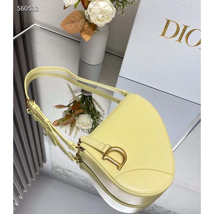 Dior CD Women Saddle Rodeo Pouch Pastel Yellow Goatskin