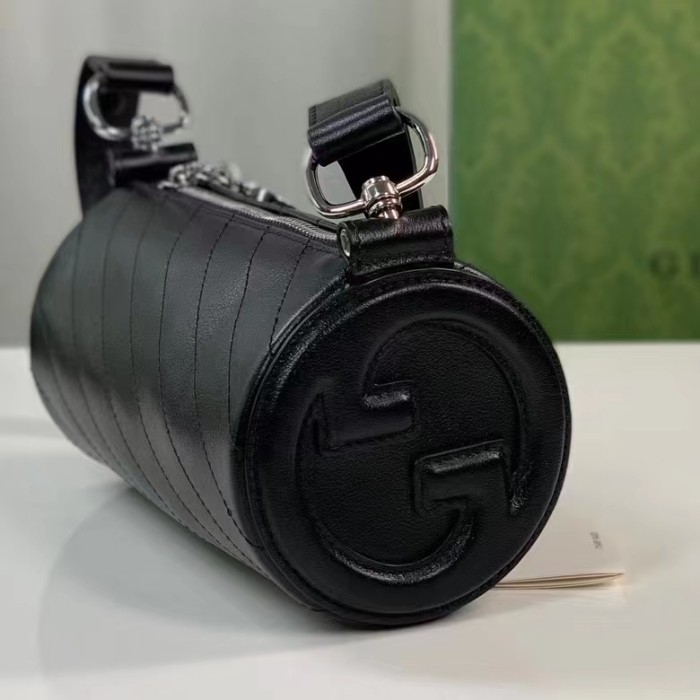 Gucci Women GG Blondie Mini Shoulder Bag Round Interlocking G Black Leather