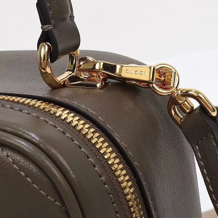 Gucci Women GG Blondie Top Handle Bag Brown Leather Round Interlocking G