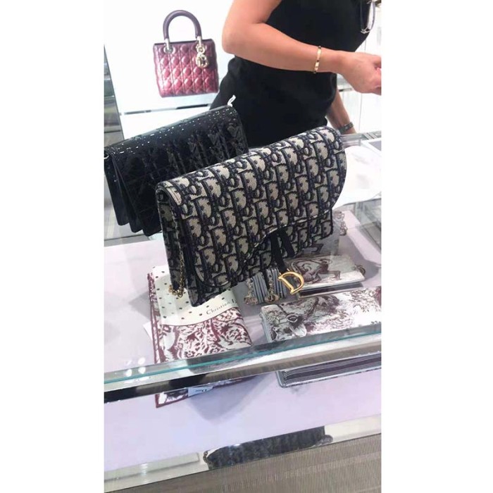 Dior Women Saddle Pouch Blue Dior Oblique Jacquard 'D' Stirrup