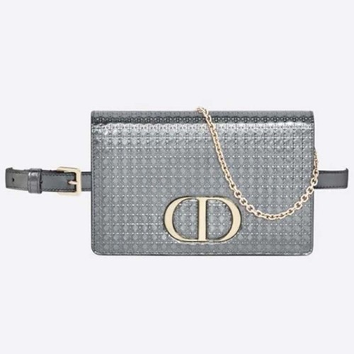 Dior Women 30 Montaigne 2-in-1 Pouch Metallic Stardust Gray Microcannage Calfskin
