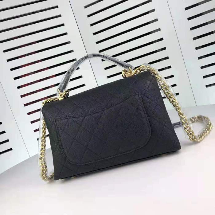 Chanel Women Flap Bag with Top Handle in Calfskin-Black
