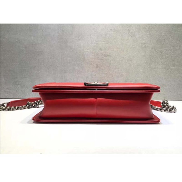 Chanel Women Large Leboy Flap Bag with Chain in Calfskin Leather-Red