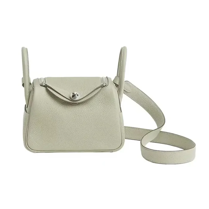 Hermes Women Lindy Mini 19 in Clemence Leather-White/Silver
