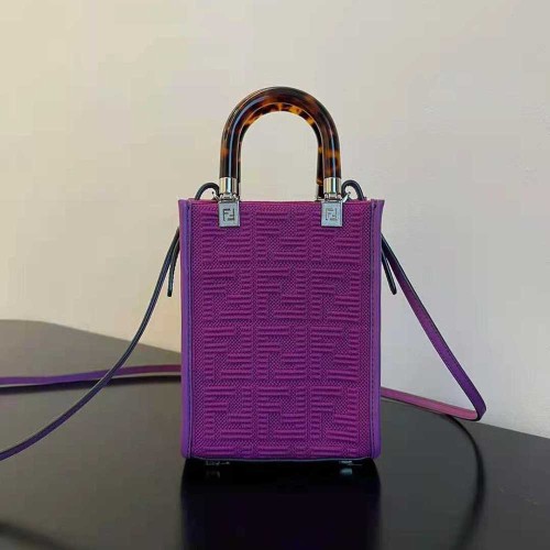 Fendi Women Mini Sunshine Shopper Purple FF Fabric Mini-Bag