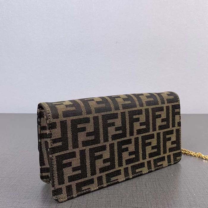 Fendi Women FF Wallet On Chain Baguette Brown FF Fabric Wallet