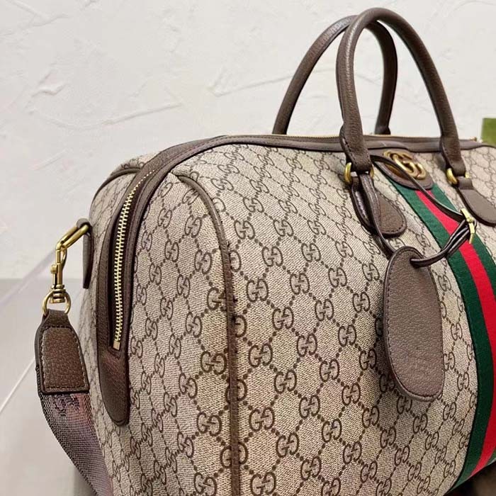 Gucci Unisex Savoy Medium Duffle Bag Beige Ebony GG Supreme Canvas Double G
