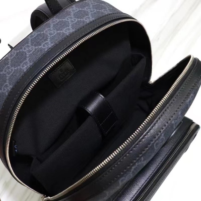Gucci Unisex Backpack Interlocking G Black GG Supreme Canvas Leather Top Handle