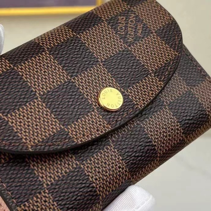Louis Vuitton LV Unisex Rosalie Coin Purse Damier Ebene Coated Canvas Grained Cowhide Leather