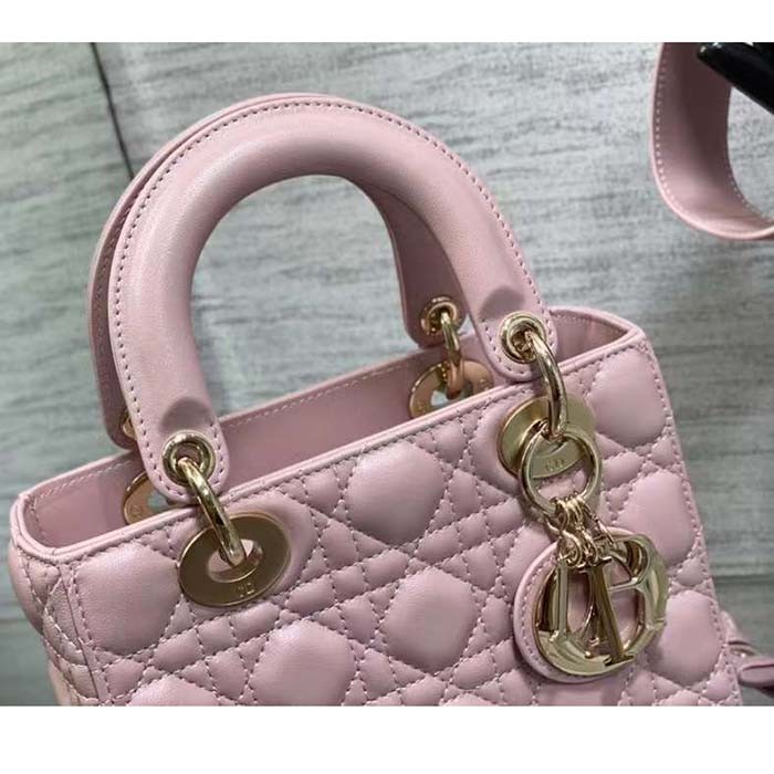 Dior Women Small Lady Dior Bag Melocoton Pink Pearlescent Cannage Lambskin