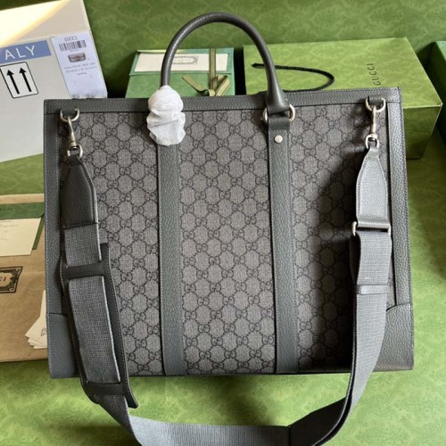 Gucci Unisex GG Ophidia Large Tote Bag Grey Black GG Supreme Canvas