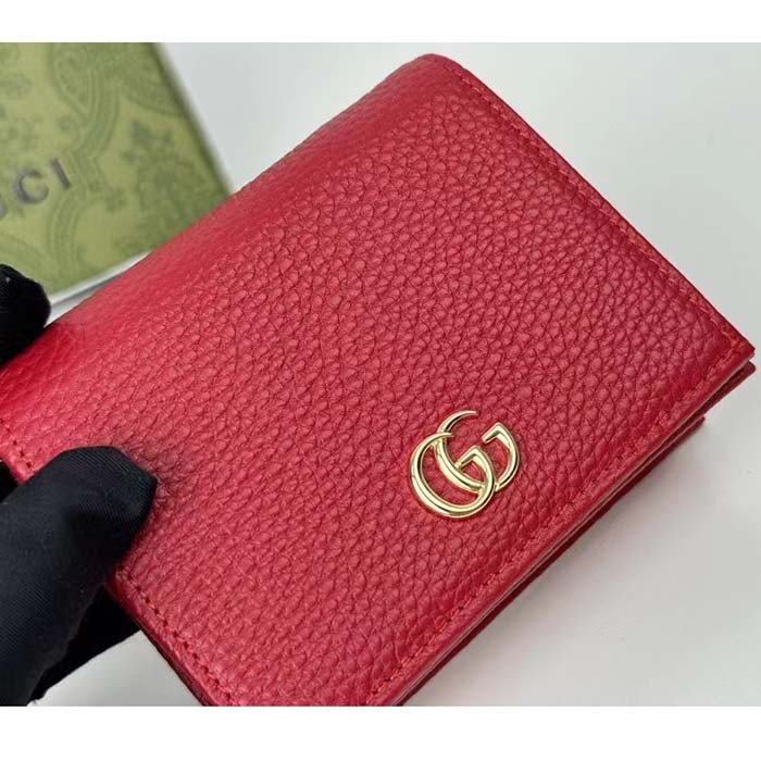 Gucci GG Unisex Leather Card Case Wallet Hibiscus Red Metal-Free Tanned Leather Double G Style ‎456126 CAO0G 6433