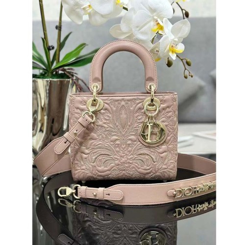 Dior Women CD Small Lady Dior My ABCDior Bag Pink Quilted-Effect Lambskin