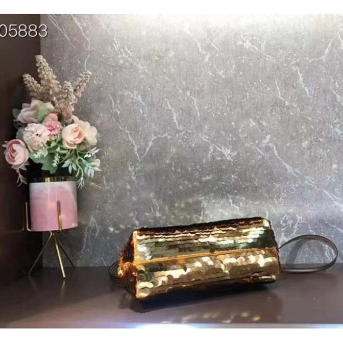 Fendi Women FF First Small Gold Colored Leather Sequinned Bag