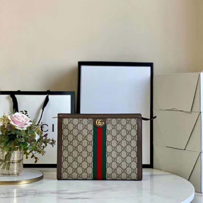 Gucci GG Unisex Ophidia Pouch Beige/Ebony GG Supreme Canvas