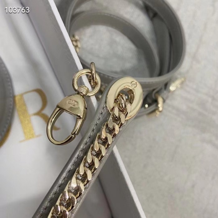 Dior Women CD Mini Lady Dior Bag Gray Cannage Lambskin