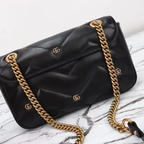 Gucci Women GG Marmont Small Shoulder Bag Double G Black Matelassé Chevron Leather