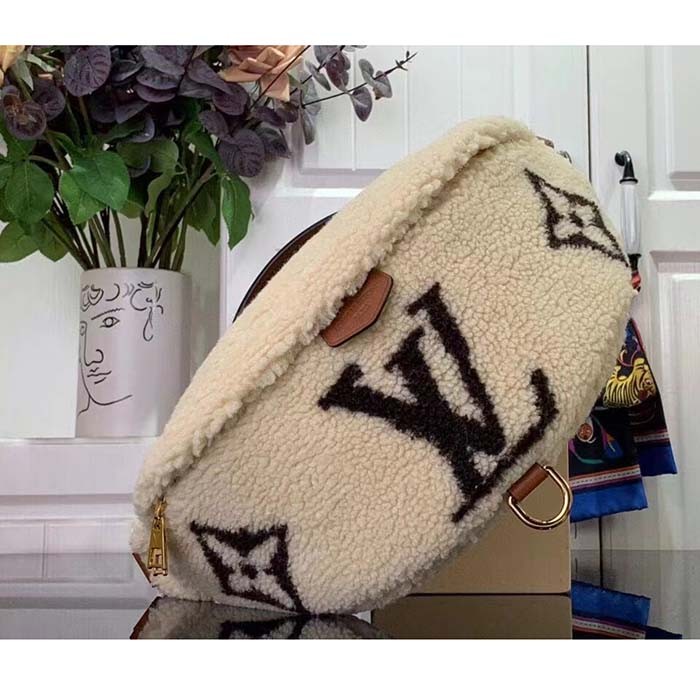 Louis Vuitton LV Unisex Bumbag Cream Brown Shearling Cowhide-Leather Textile Lining