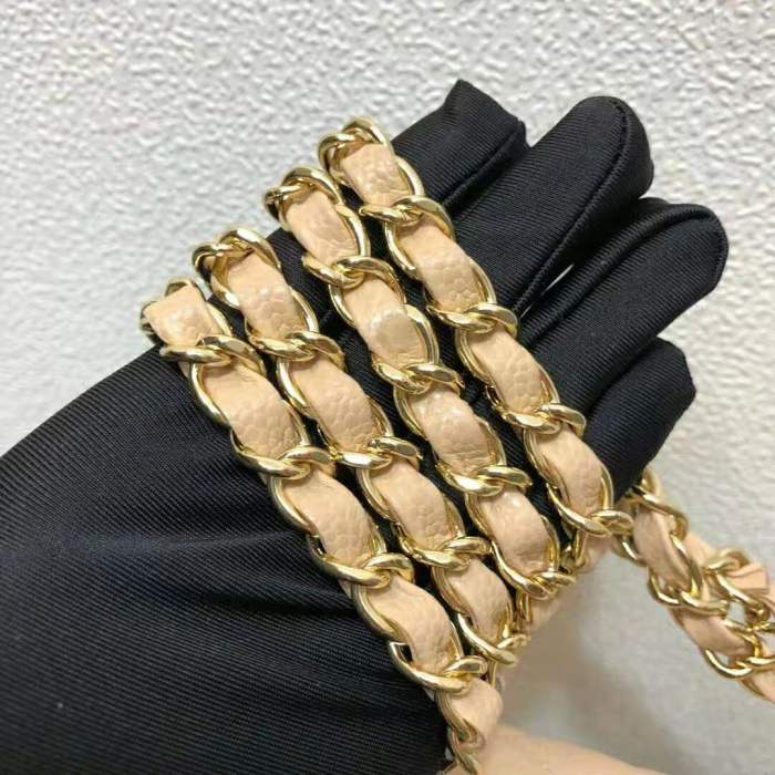 Chanel Women Large Classic Handbag in Grained Calfskin Leather-Sandy