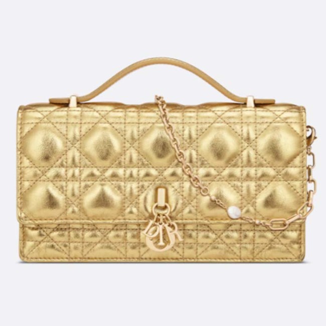 Dior Women CD Dior Or My Dior Mini Bag Gold Metallic Crinkled Cannage Calfskin