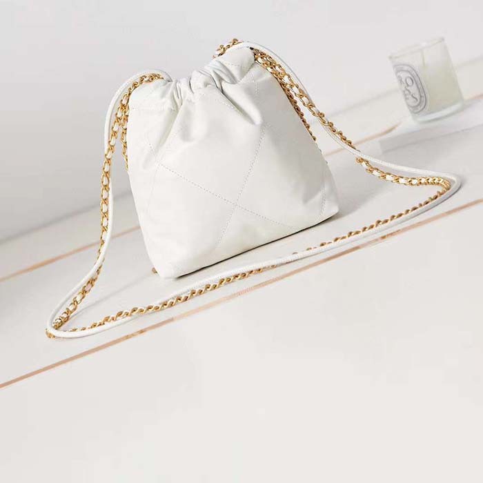 Chanel Women CC 22 Mini Handbag Metallic Shaded Calfskin White Leather