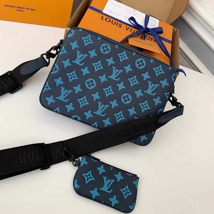 Louis Vuitton LV Unisex Trio Messenger Navy River Blue Calf Leather Textile Lining