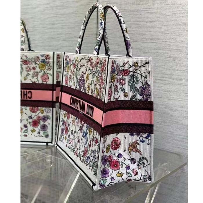 Dior Women CD Large Book Tote White Multicolor Florilegio Embroidery