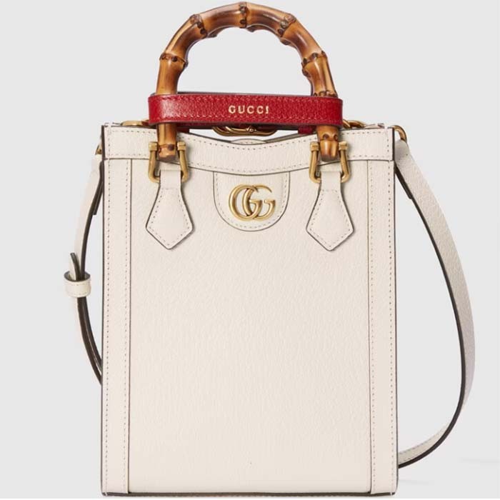 Gucci GG Women Gucci Diana Mini Tote Bag Double G White Leather