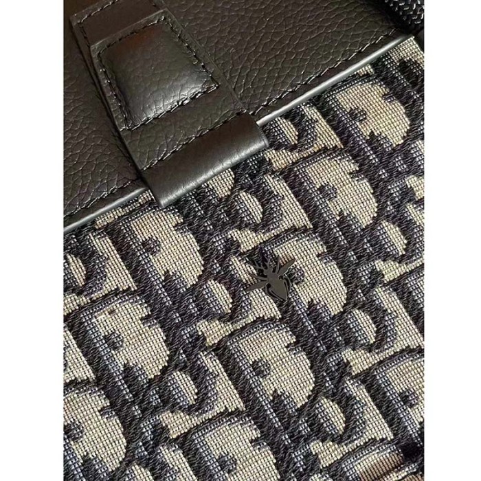 Dior Unisex CD Motion Backpack Beige Black Oblique Jacquard Black Grained Calfskin