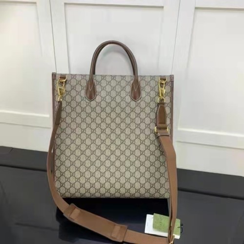 Gucci Unisex Medium Tote Interlocking G Beige Ebony Brown GG Supreme Canvas