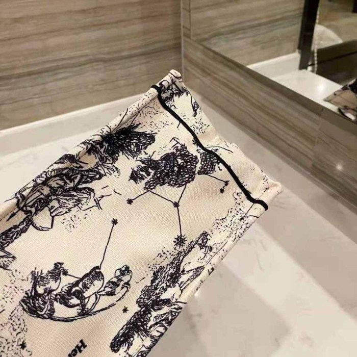 Dior Women Small Dior Book Tote Latte Multicolor Dior Zodiac Embroidery