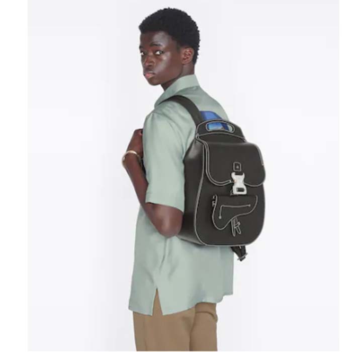 Dior Unisex CD Gallop Backpack Black Grained Calfskin Flap Front Saddle Flap