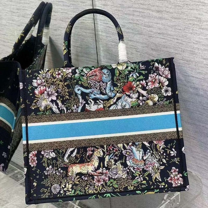 Dior Unisex CD Large Book Tote Blue Multicolor D-Constellation Embroidery